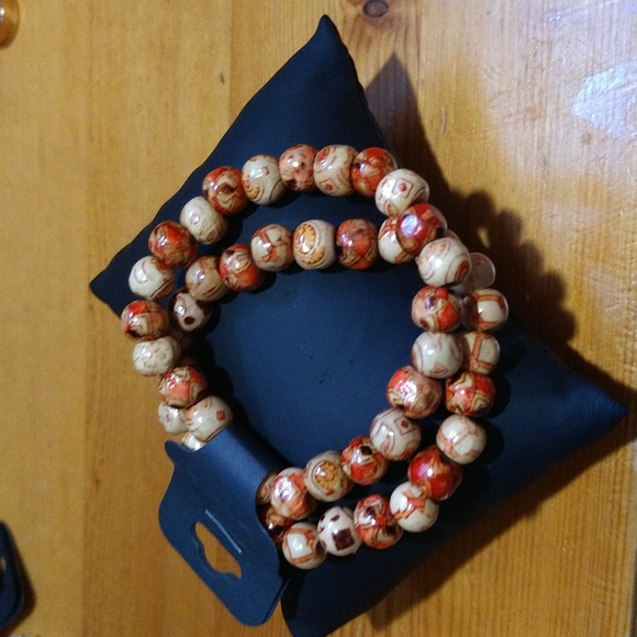 Boho Bohemian style hippie wooden pattern bracelets - Picture 2 of 10